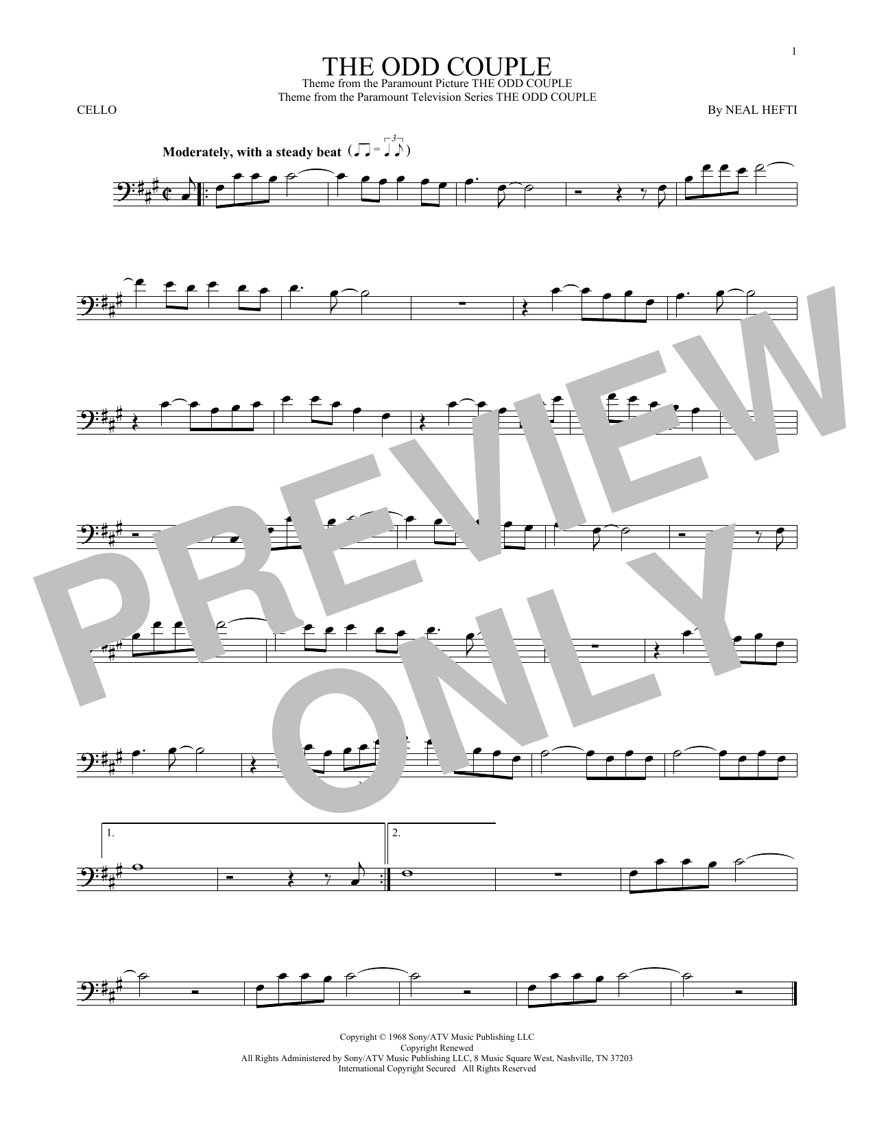 Sammy Cahn The Odd Couple sheet music notes and chords. Download Printable PDF.