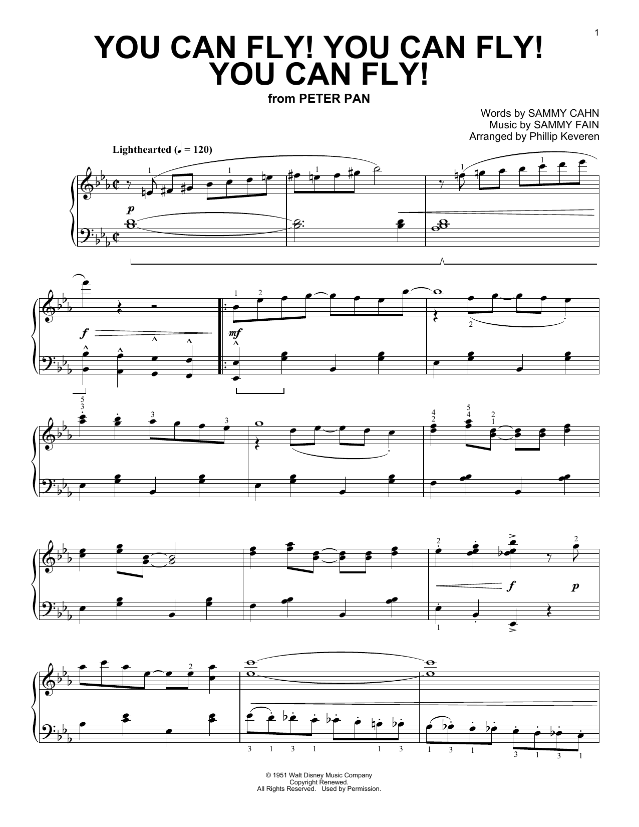 Sammy Fain You Can Fly! You Can Fly! You Can Fly! [Ragtime version] (arr. Phillip Keveren) sheet music notes and chords arranged for Piano Solo