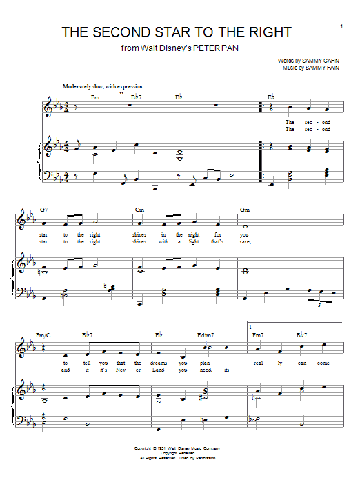 Learn to play Sammy Cahn The Second Star To The Right sheet music for Big Note Piano in minutes. Price: 6.9900$ Sammy Cahn The Second Star To The Right sheet music notes and chords arranged for Big Note Piano