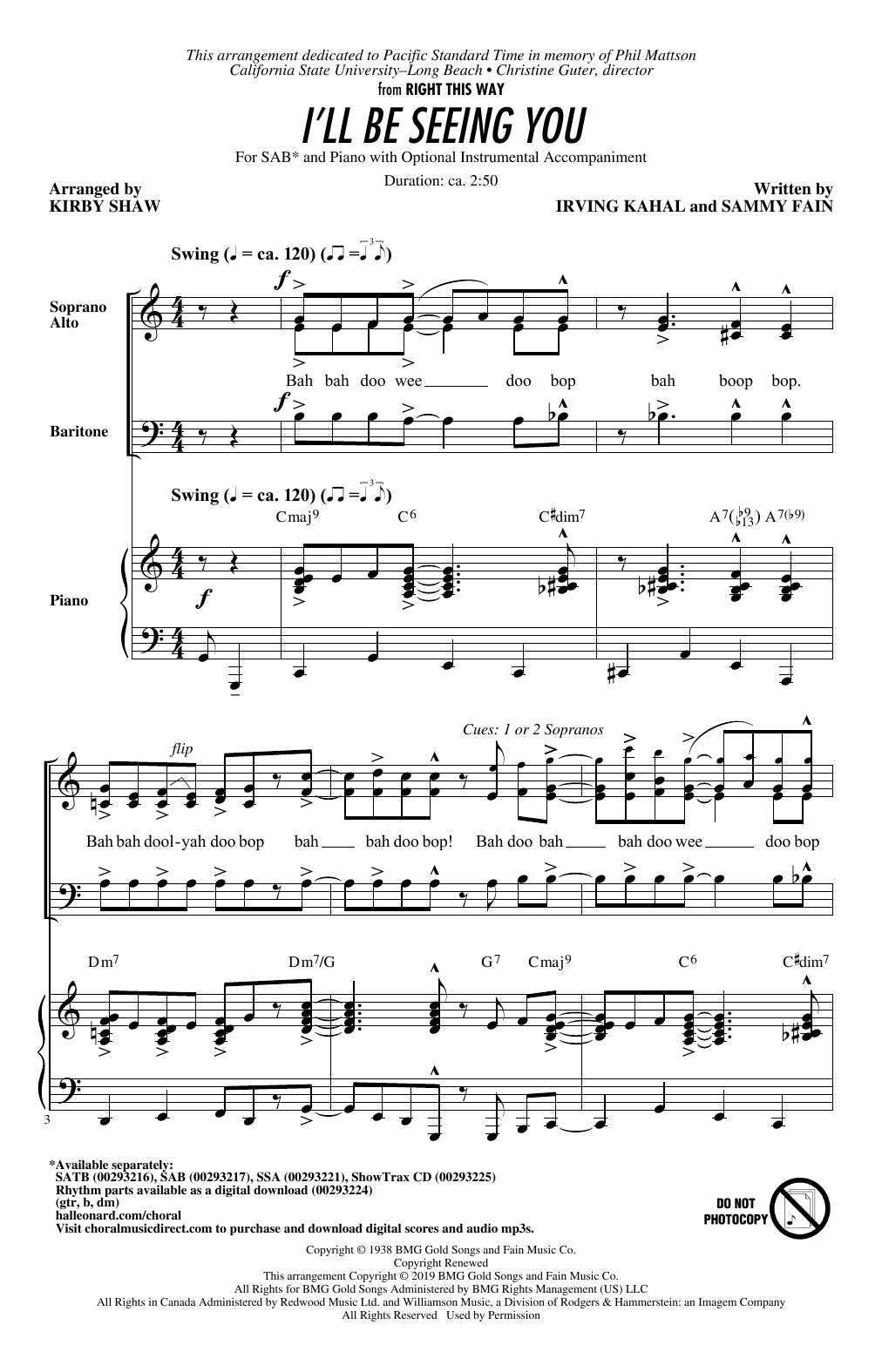 Learn to play Sammy Fain I'll Be Seeing You (arr. Kirby Shaw) sheet music for SSA Choir in minutes. Price: 3.9900$ Sammy Fain I'll Be Seeing You (arr. Kirby Shaw) sheet music notes and chords arranged for SSA Choir