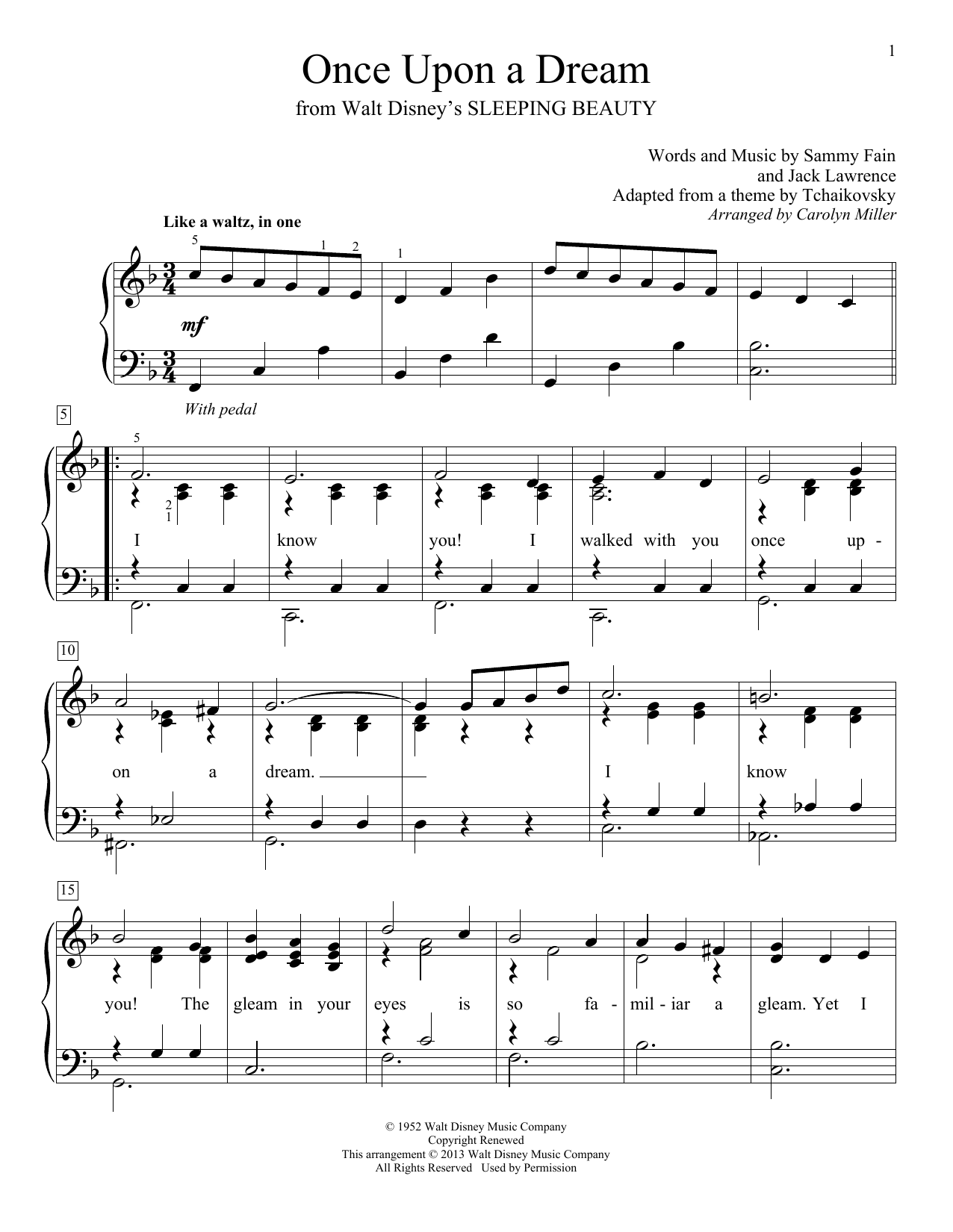 Learn to play Carolyn Miller Once Upon A Dream sheet music for Educational Piano in minutes. Price: 6.9900$ Carolyn Miller Once Upon A Dream sheet music notes and chords arranged for Educational Piano