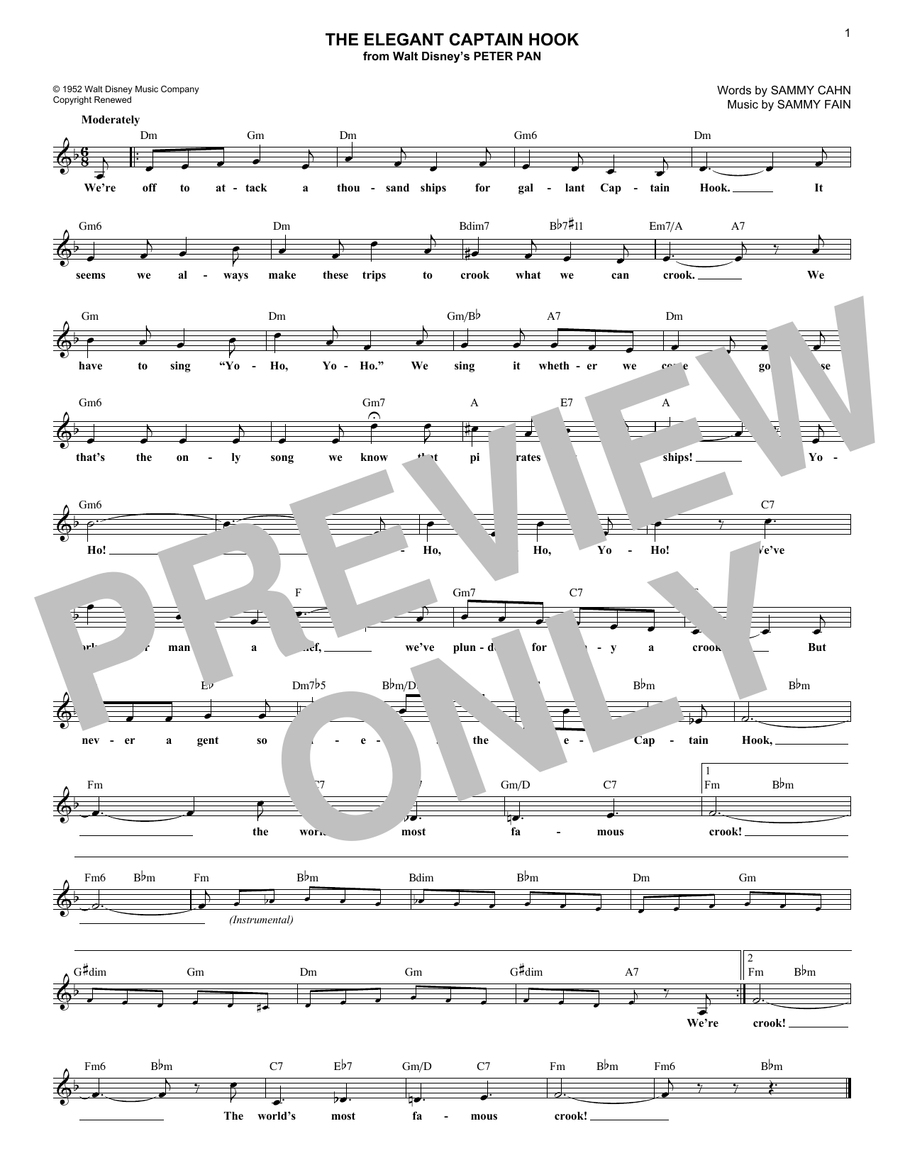 Learn to play Sammy Fain The Elegant Captain Hook sheet music for Lead Sheet / Fake Book in minutes. Price: 5.9900$ Sammy Fain The Elegant Captain Hook sheet music notes and chords arranged for Lead Sheet / Fake Book