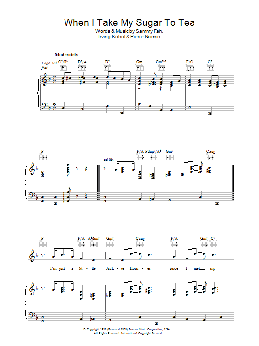 Sammy Fain When I Take My Sugar To Tea sheet music notes and chords arranged for Lead Sheet / Fake Book