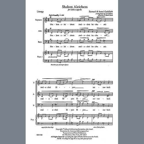 Samuel & Israel Goldfarb Download Printable PDF Score Easily Download Samuel & Israel Goldfarb Printable PDF piano music notes, guitar tabs for SAB Choir. Transpose or transcribe this score in no time - Learn how to play song progression.
