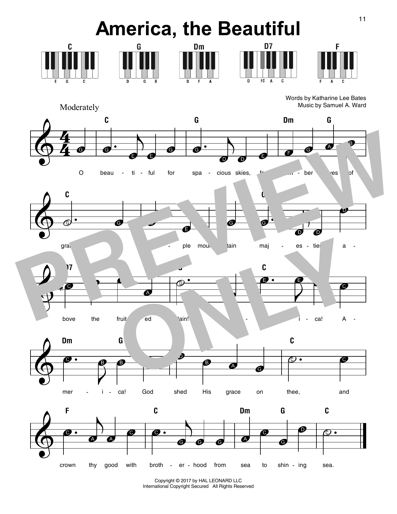 Samuel A Ward America The Beautiful Sheet Music Pdf Notes Chords American Score Super Easy Piano Download Printable Sku 178541
