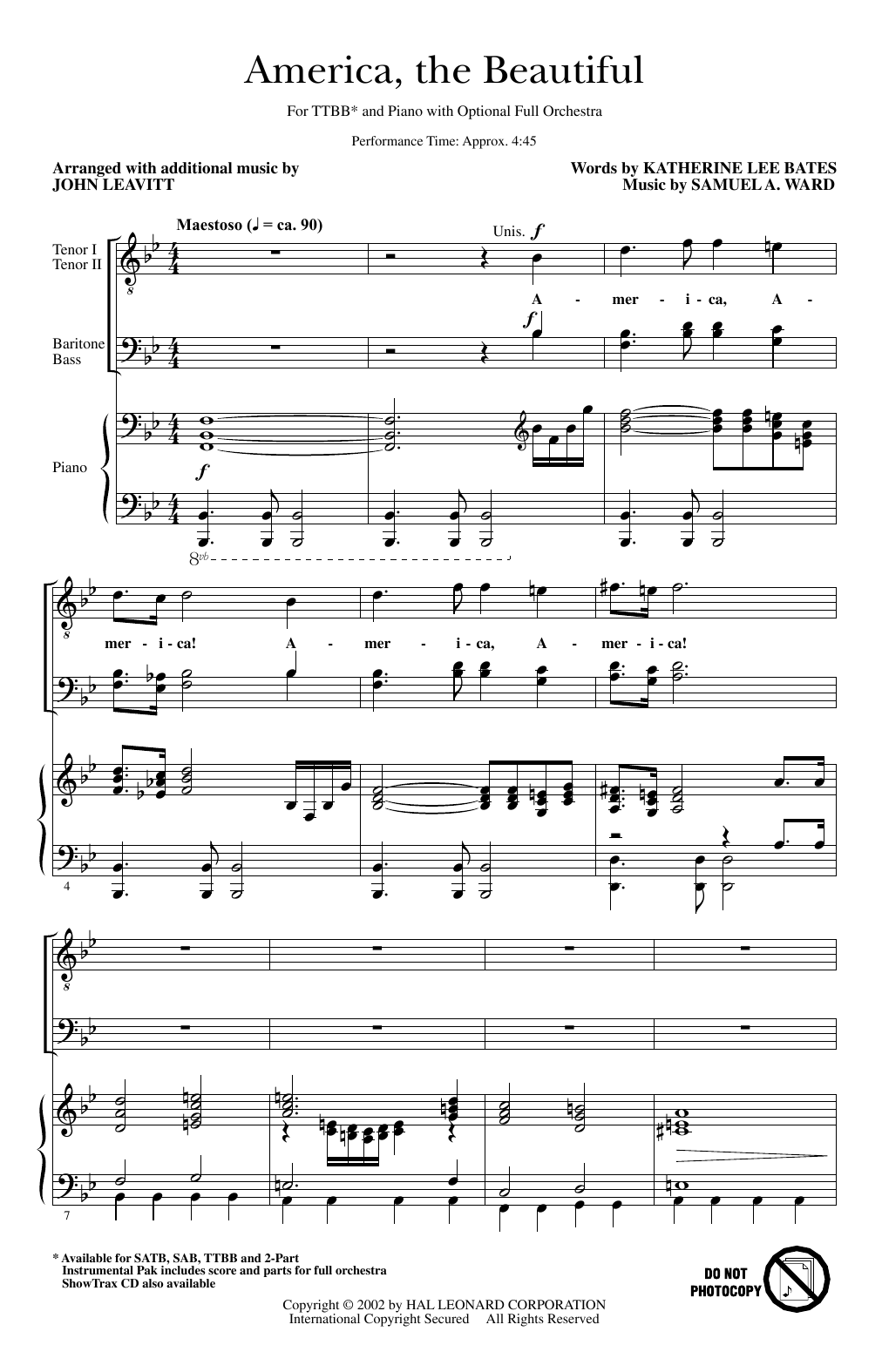 Learn to play Samuel A. Ward America, The Beautiful (arr. John Leavitt) sheet music for 2-Part Choir in minutes. Price: 3.9900$ Samuel A. Ward America, The Beautiful (arr. John Leavitt) sheet music notes and chords arranged for 2-Part Choir