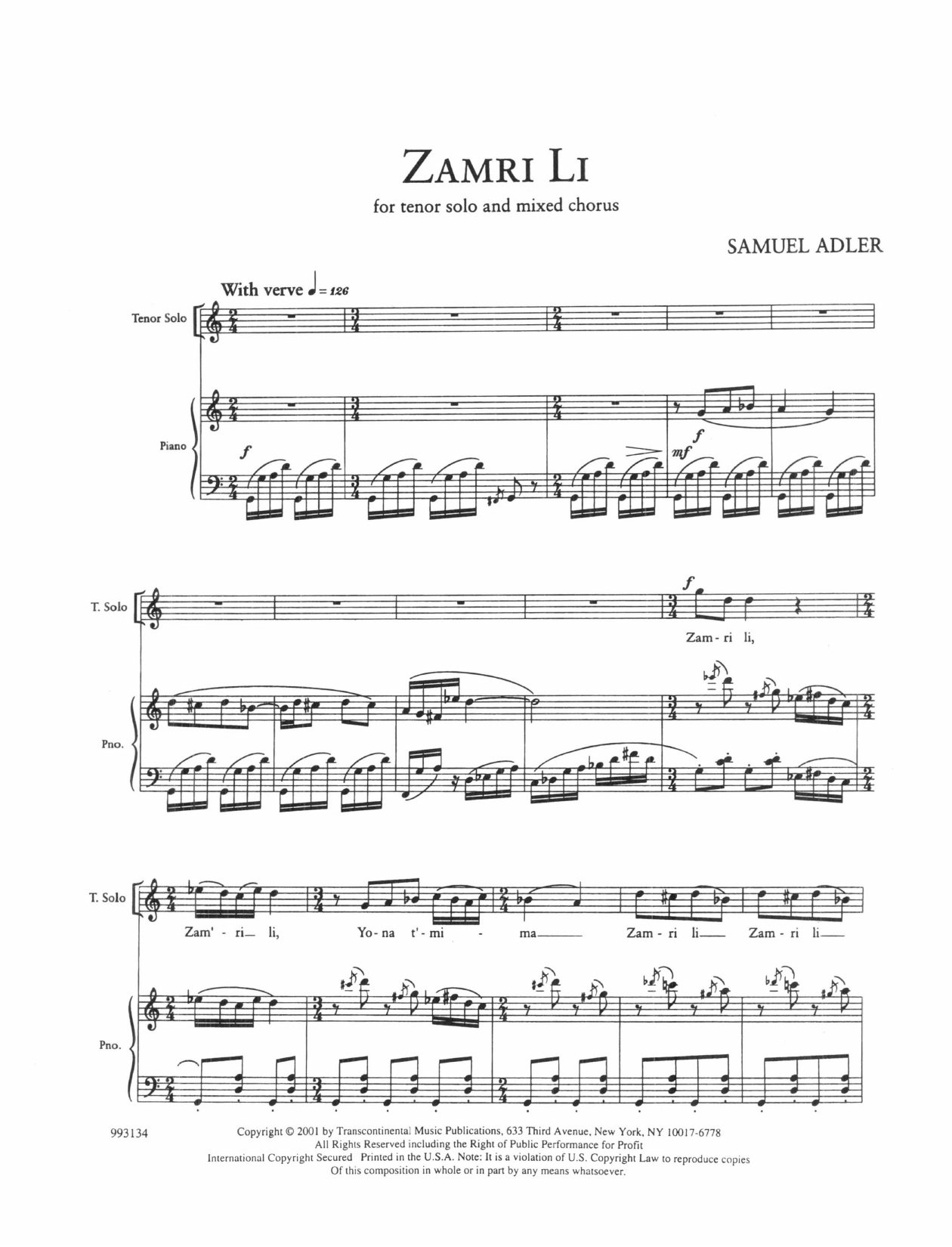 Learn to play Samuel Adler Five Sephardic Choruses: Zamri Li sheet music for SATB Choir in minutes. Price: 3.9900$ Samuel Adler Five Sephardic Choruses: Zamri Li sheet music notes and chords arranged for SATB Choir