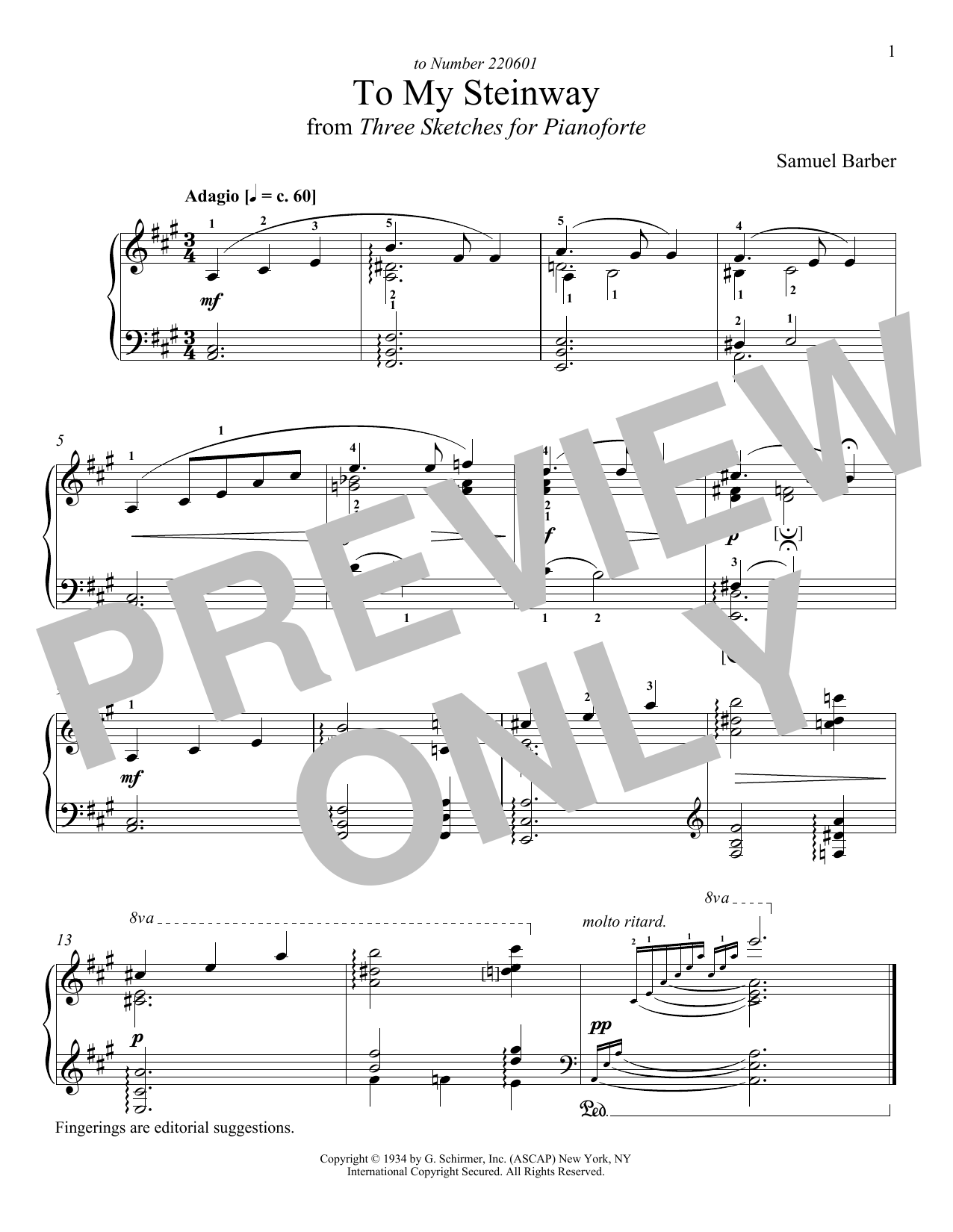 Learn to play Samuel Barber To My Steinway sheet music for Piano Solo in minutes. Price: 6.9900$ Samuel Barber To My Steinway sheet music notes and chords arranged for Piano Solo