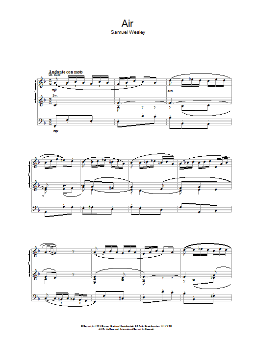 Samuel Wesley Air sheet music for Organ in minutes. Price: 7.8900$ Samuel Wesley Air sheet music notes and chords. Download Printable PDF.