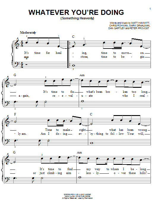Learn to play Sanctus Real Whatever You're Doing (Something Heavenly) sheet music for Easy Piano in minutes. Price: 6.9900$ Sanctus Real Whatever You're Doing (Something Heavenly) sheet music notes and chords arranged for Easy Piano