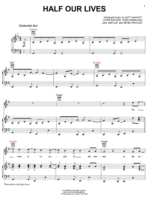 Sanctus Real Half Our Lives sheet music notes and chords. Download Printable PDF.