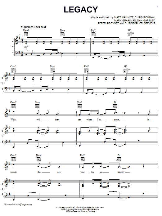 Sanctus Real Legacy sheet music notes and chords. Download Printable PDF.