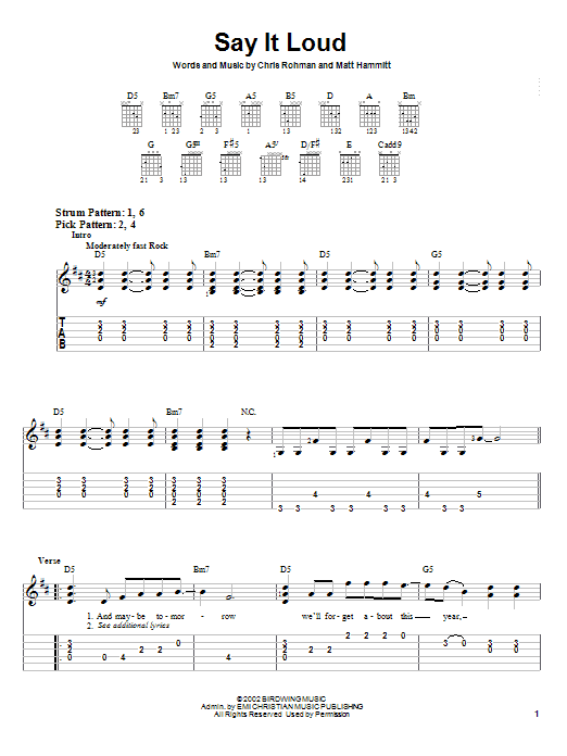 Sanctus Real Say It Loud sheet music notes and chords. Download Printable PDF.