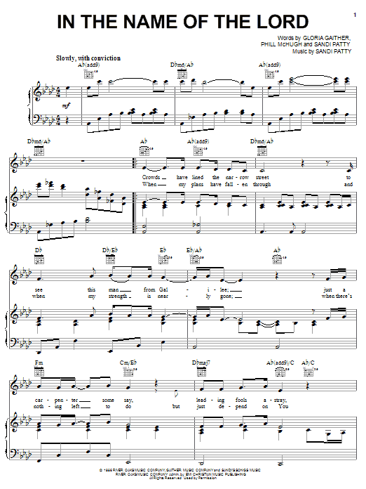 Learn to play Sandi Patty In The Name Of The Lord sheet music for Piano Solo in minutes. Sandi Patty In The Name Of The Lord sheet music notes and chords. Download Printable PDF.