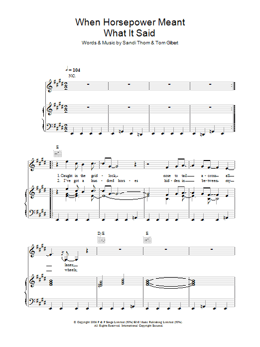 Learn to play Sandi Thom When Horsepower Meant What It Said sheet music for Guitar Chords/Lyrics in minutes. Sandi Thom When Horsepower Meant What It Said sheet music notes and chords. Download Printable PDF.
