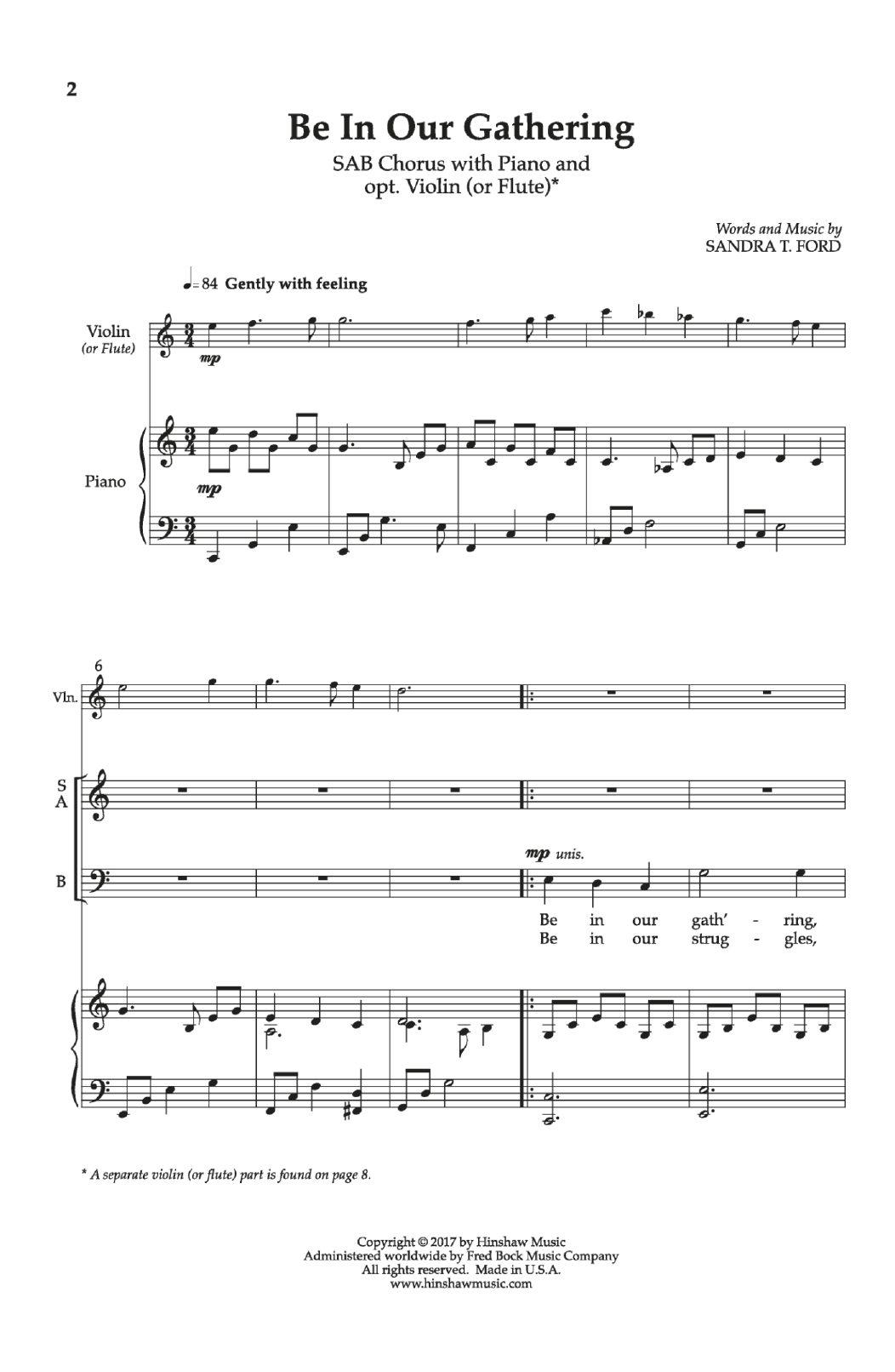 Learn to play Sandra T. Ford Be in Our Gathering sheet music for SAB Choir in minutes. Price: 3.9900$ Sandra T. Ford Be in Our Gathering sheet music notes and chords arranged for SAB Choir
