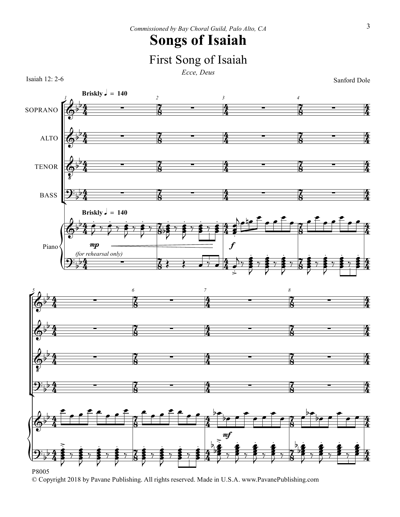 Learn to play Sanford Dole Songs of Isaiah sheet music for SATB Choir in minutes. Price: 9.9900$ Sanford Dole Songs of Isaiah sheet music notes and chords arranged for SATB Choir