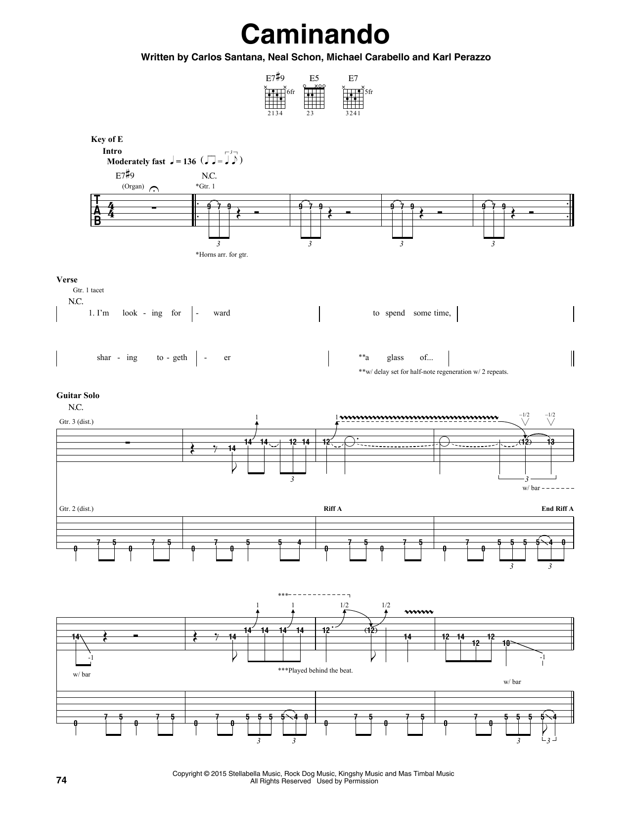 Santana Caminando sheet music notes and chords. Download Printable PDF.