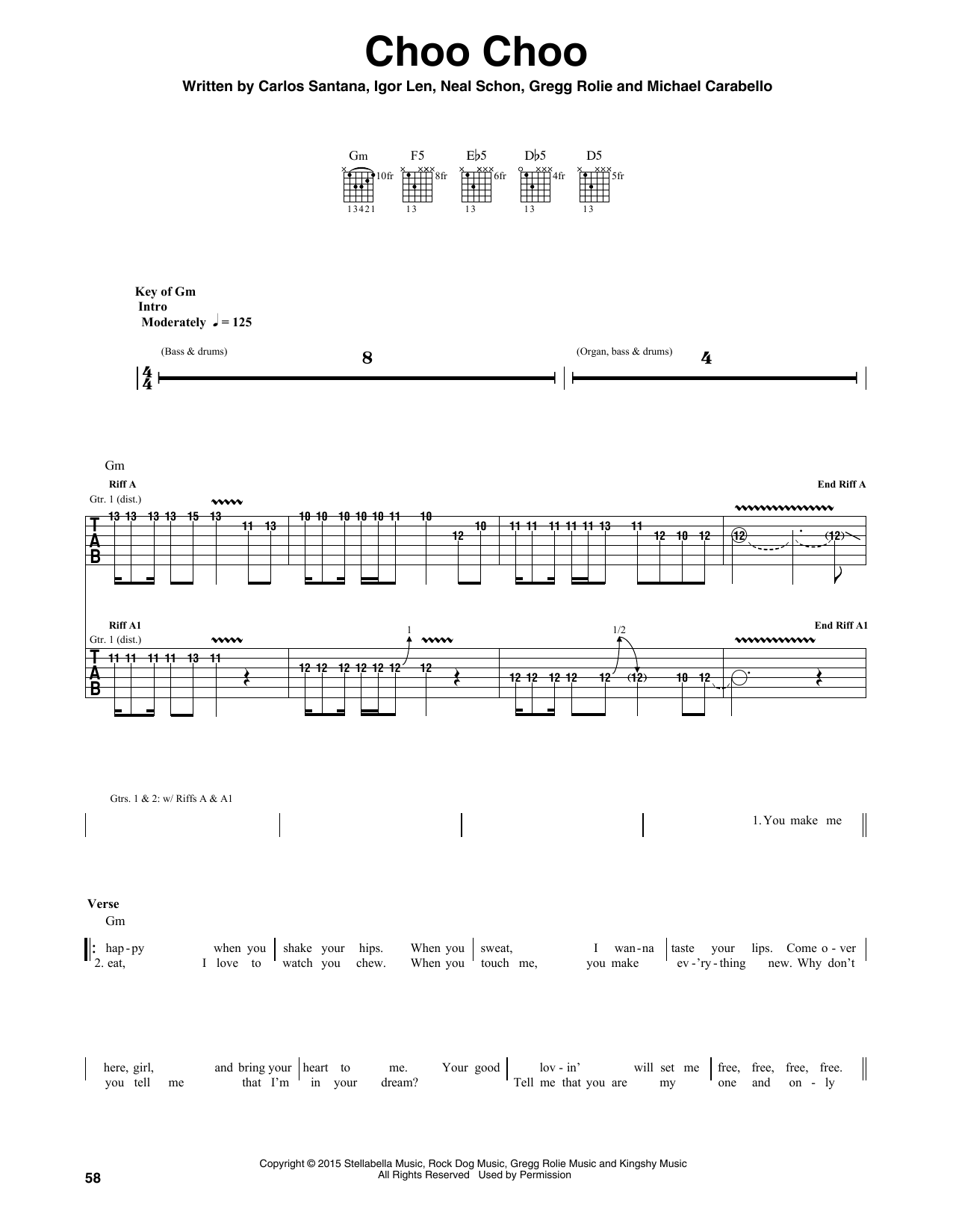 Santana Choo Choo sheet music notes and chords. Download Printable PDF.