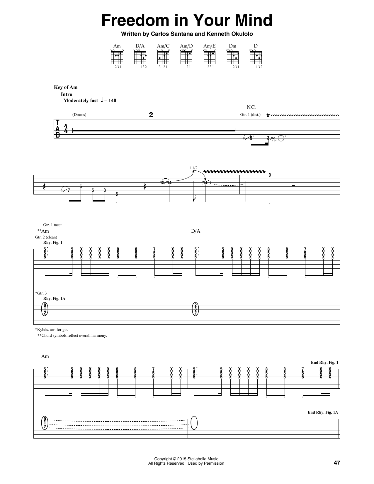 Santana Freedom In Your Mind sheet music notes and chords. Download Printable PDF.