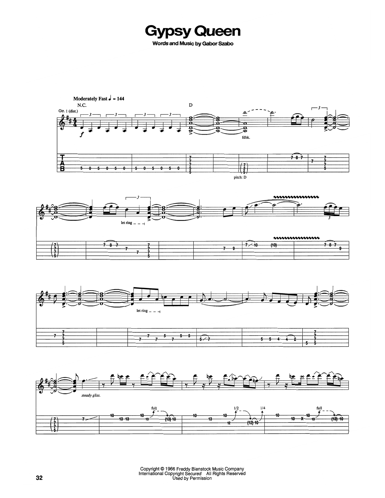 Santana Gypsy Queen sheet music notes and chords. Download Printable PDF.