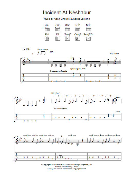 Santana Incident At Neshabur sheet music notes and chords. Download Printable PDF.