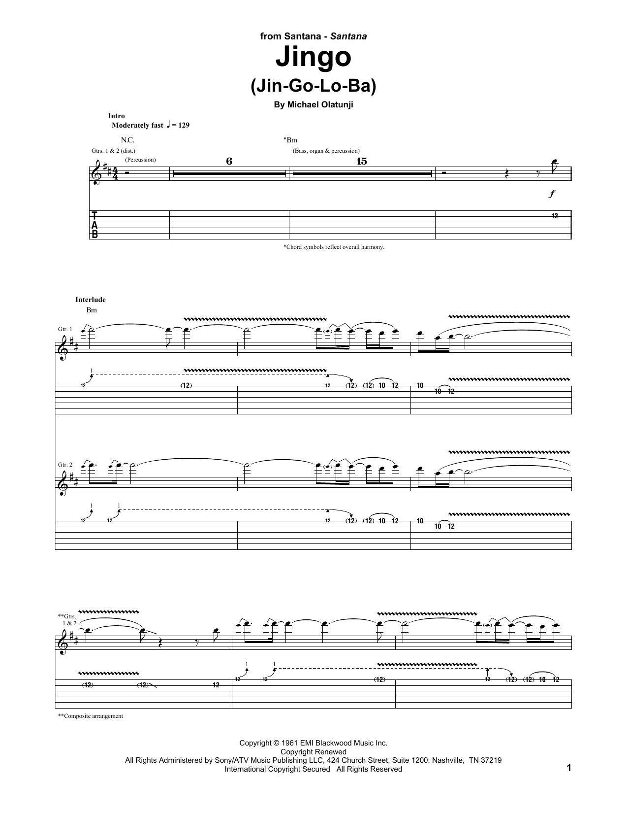 Santana Jingo (Jin-Go-Lo-Ba) sheet music notes and chords. Download Printable PDF.