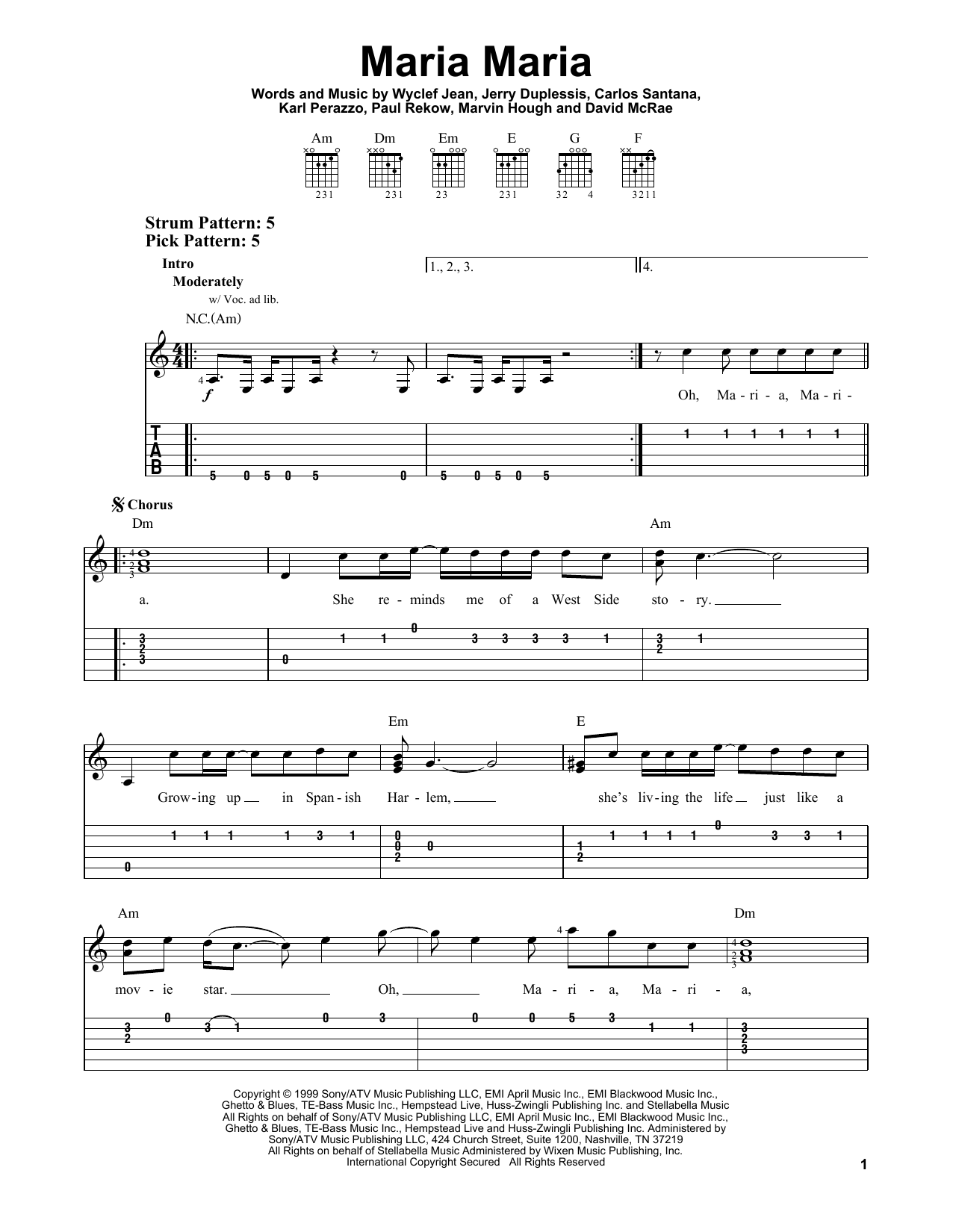 Santana Maria Maria (feat. The Product G&B) sheet music notes and chords. Download Printable PDF.