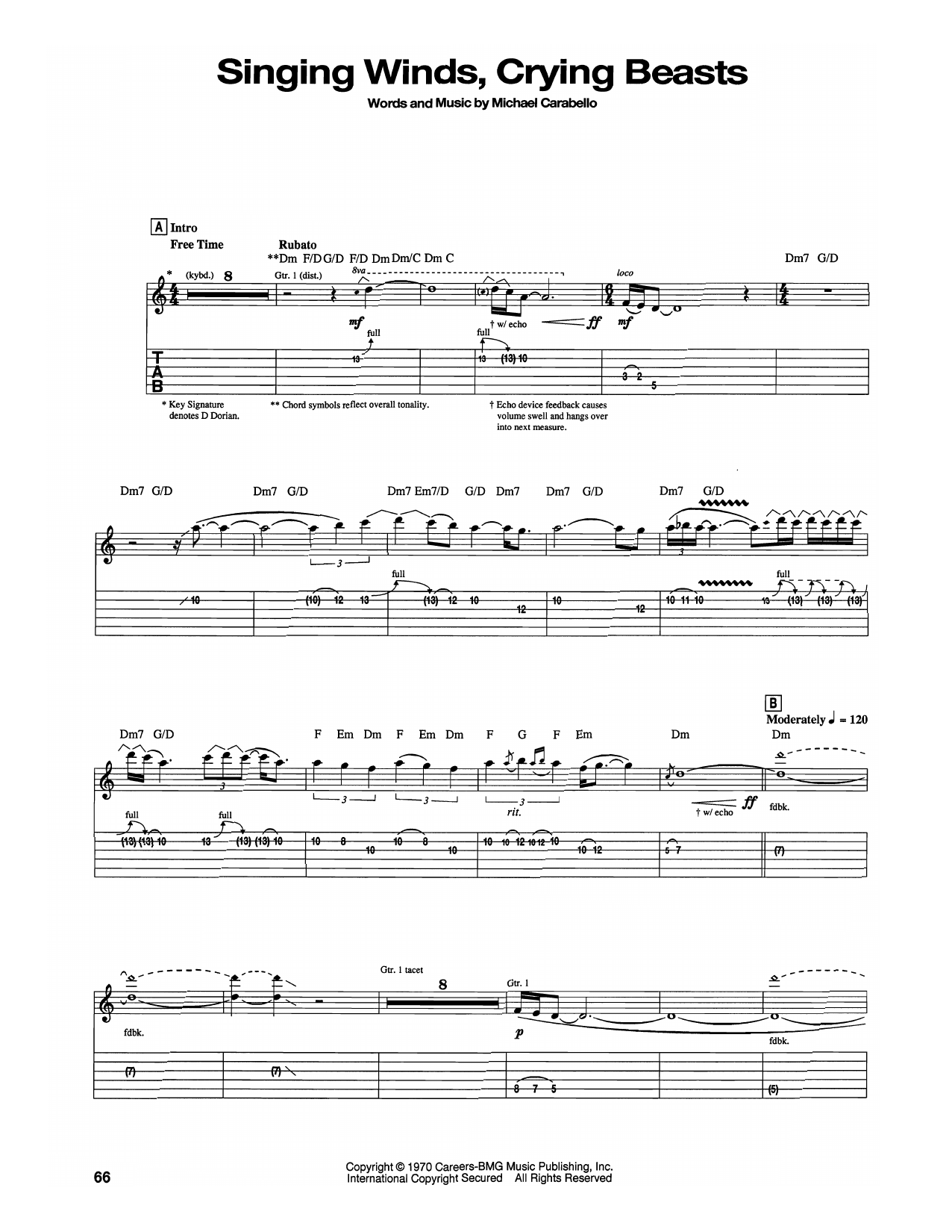 Santana Singing Winds, Crying Beasts sheet music notes and chords. Download Printable PDF.