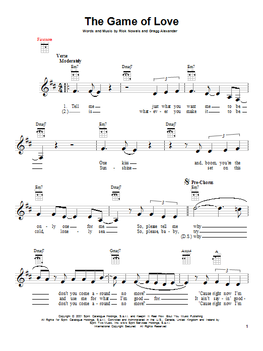 The Game Of Love Michelle Branch) Sheet Music Santana E-Z