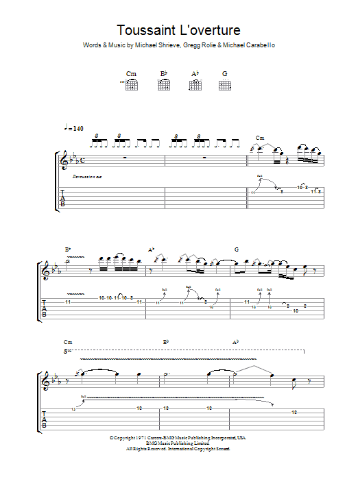 Santana Toussaint L'Overture sheet music notes and chords. Download Printable PDF.