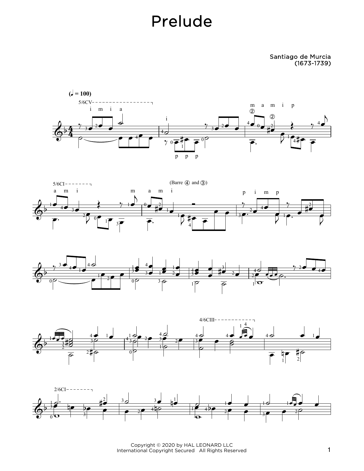 Santiago de Murcia Prelude sheet music notes and chords. Download Printable PDF.