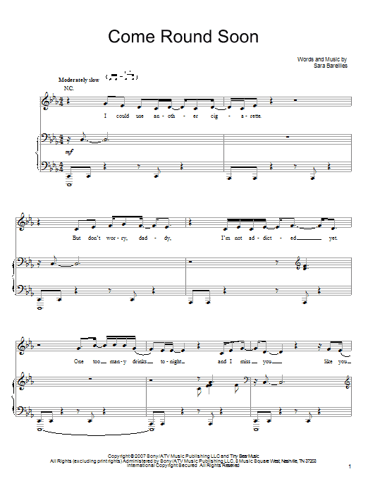 Learn to play Sara Bareilles Come Round Soon sheet music for Easy Piano in minutes. Price: 6.9900$ Sara Bareilles Come Round Soon sheet music notes and chords arranged for Easy Piano
