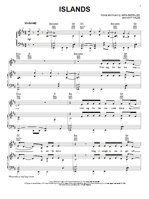 Sara Bareilles Islands Sheet Music Pdf Notes Chords Pop Score Piano Vocal Guitar Right Hand Melody Download Printable Sku 99131