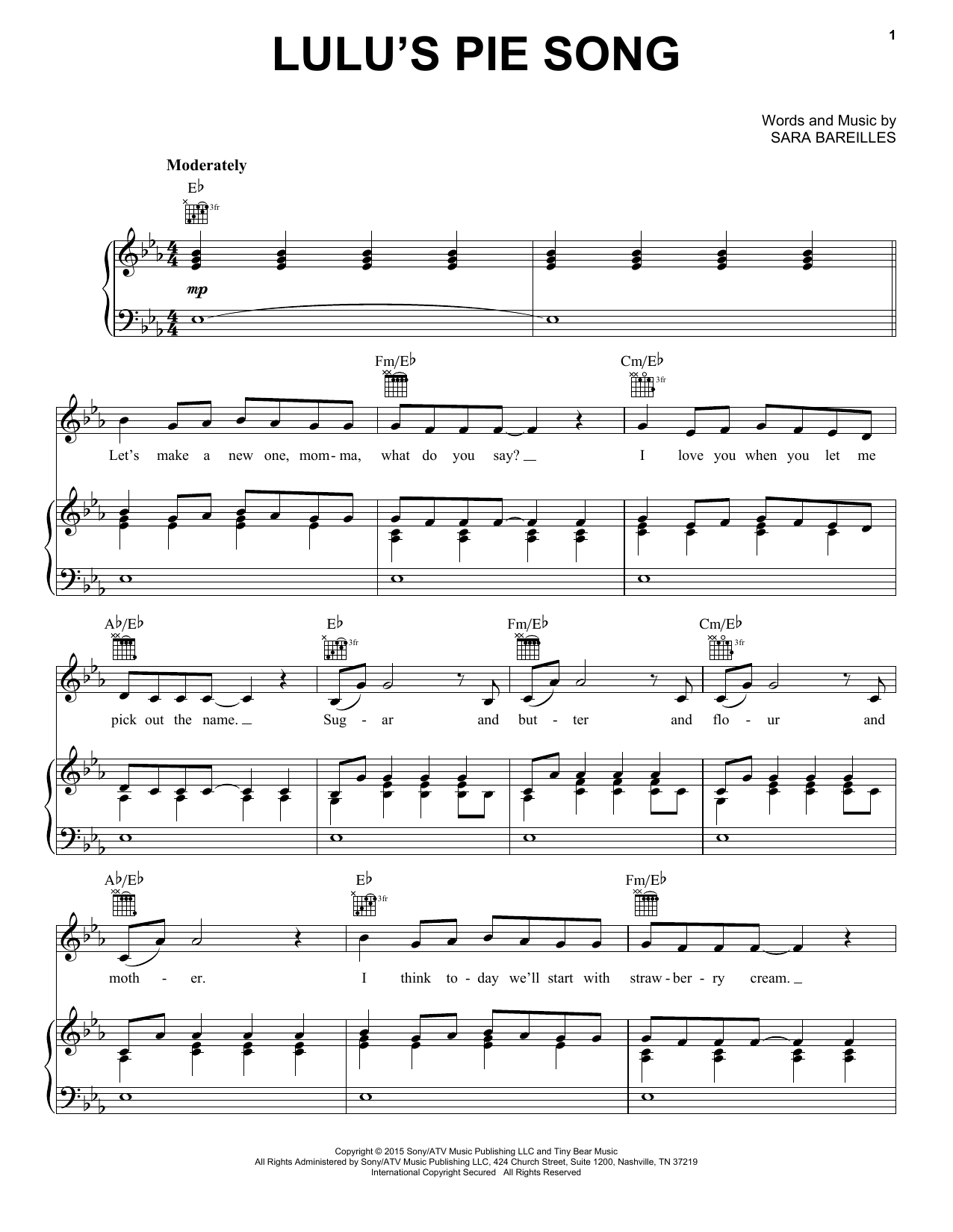 Sara Bareilles Lulu S Pie Song Sheet Music Pdf Notes Chords