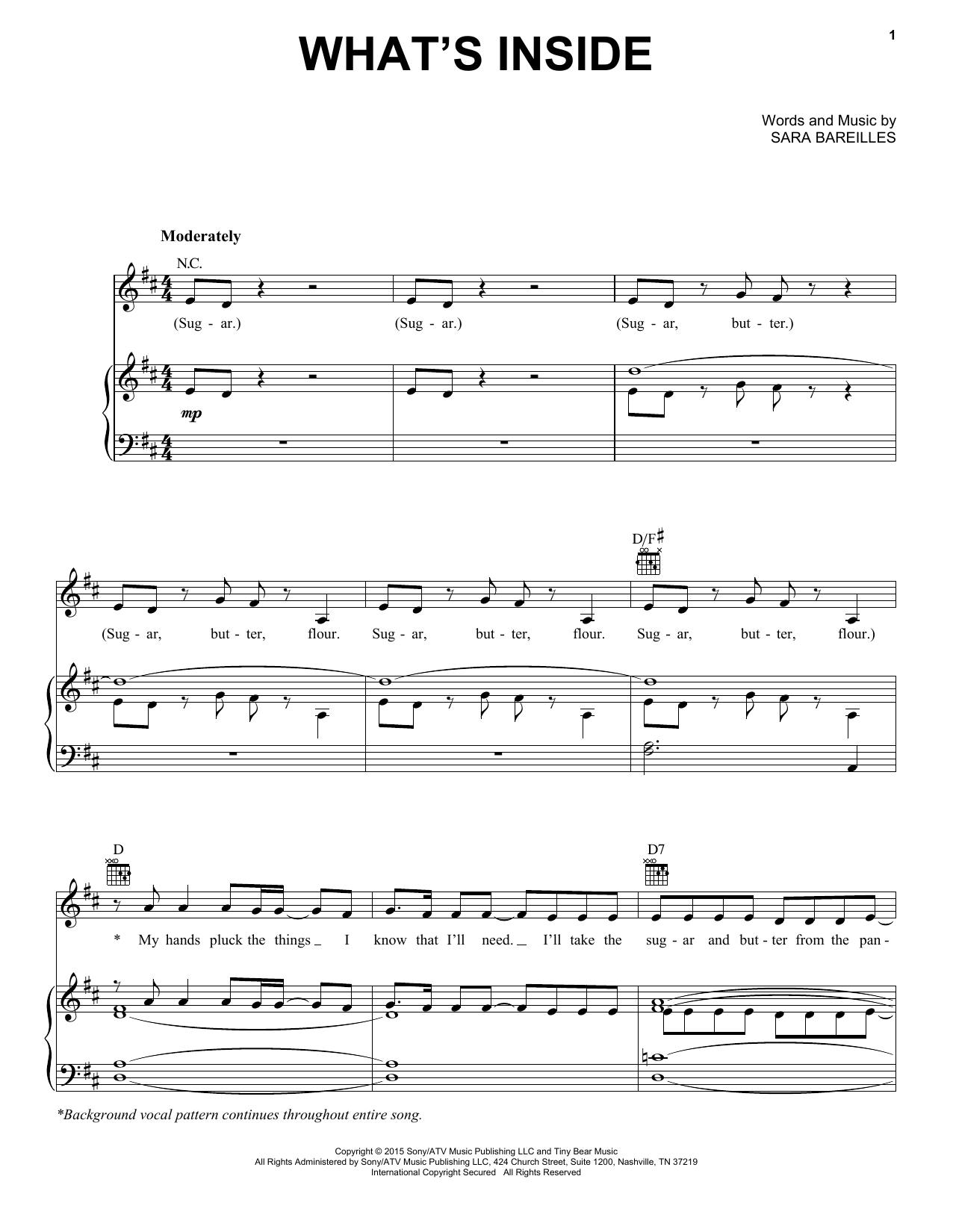 Learn to play Sara Bareilles What's Inside (from Waitress The Musical) sheet music for Easy Piano in minutes. Price: 6.9900$ Sara Bareilles What's Inside (from Waitress The Musical) sheet music notes and chords arranged for Easy Piano