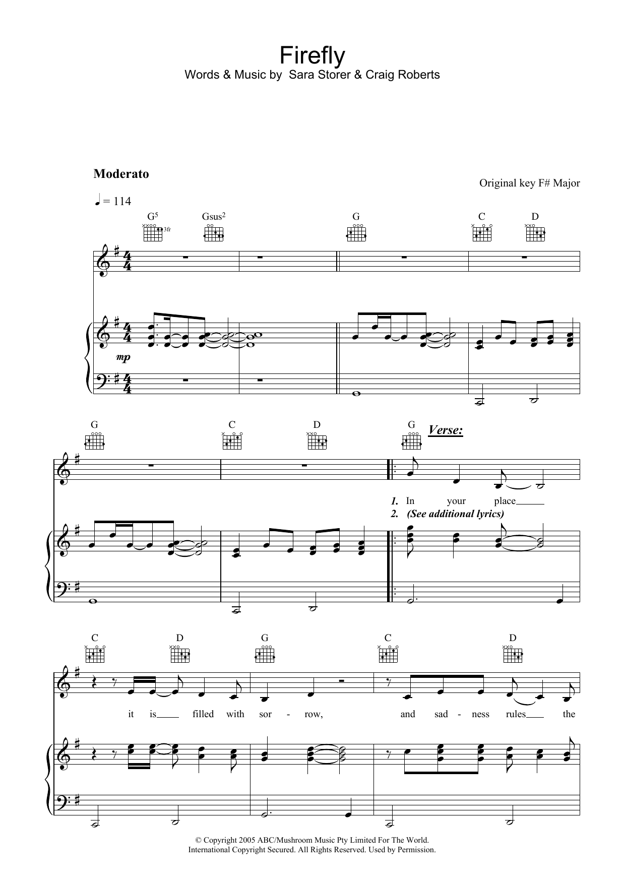 Sara Storer Firefly sheet music notes and chords. Download Printable PDF.