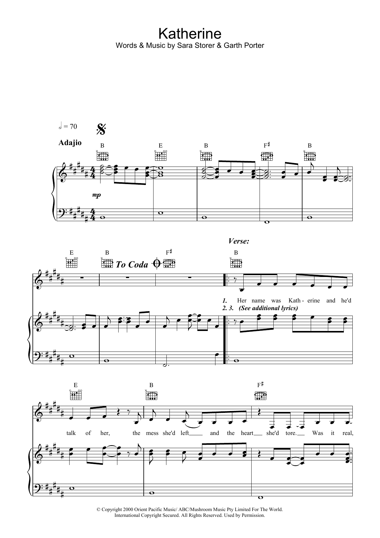 Sara Storer Katherine sheet music notes and chords. Download Printable PDF.