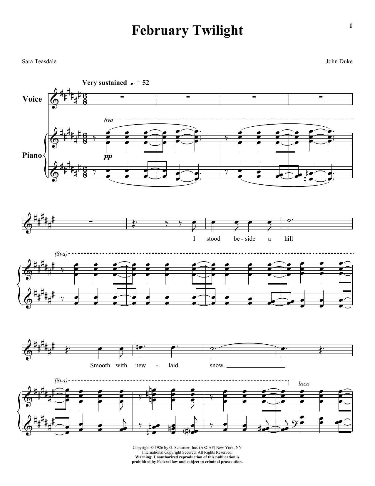 Sara Teasdale February Twilight sheet music notes and chords. Download Printable PDF.