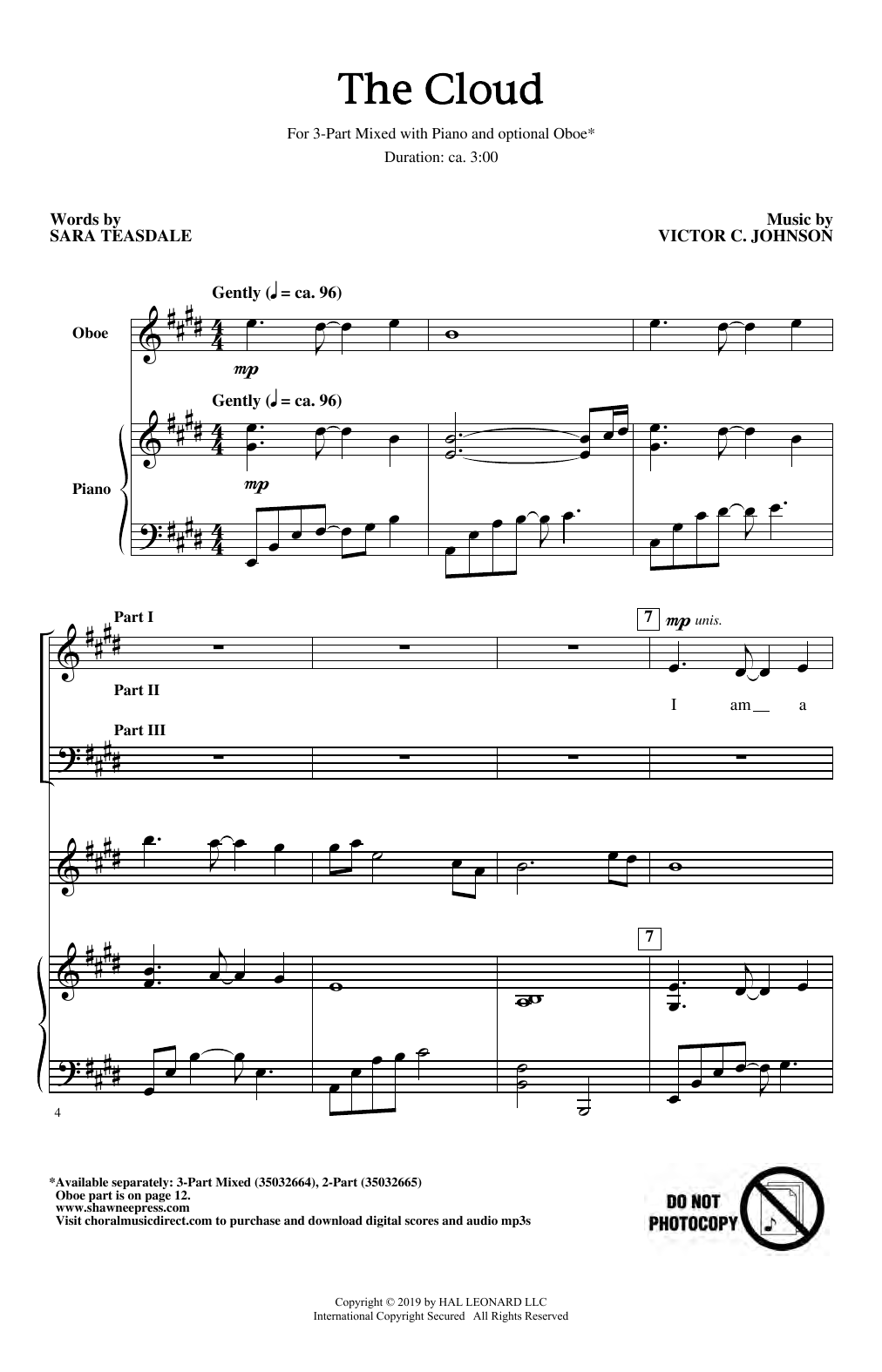 Learn to play Sara Teasdale & Victor C. Johnson The Cloud sheet music for 3-Part Mixed Choir in minutes. Price: 3.9900$ Sara Teasdale & Victor C. Johnson The Cloud sheet music notes and chords arranged for 3-Part Mixed Choir