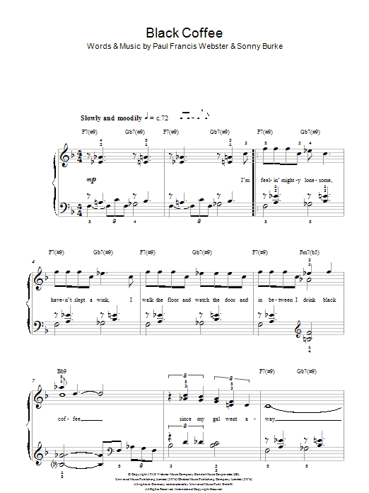 Ella Fitzgerald Black Coffee sheet music notes and chords. Download Printable PDF.