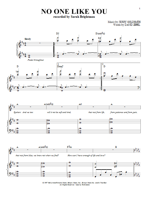 Learn to play Sarah Brightman No One Like You sheet music for Piano & Vocal in minutes. Sarah Brightman No One Like You sheet music notes and chords. Download Printable PDF.