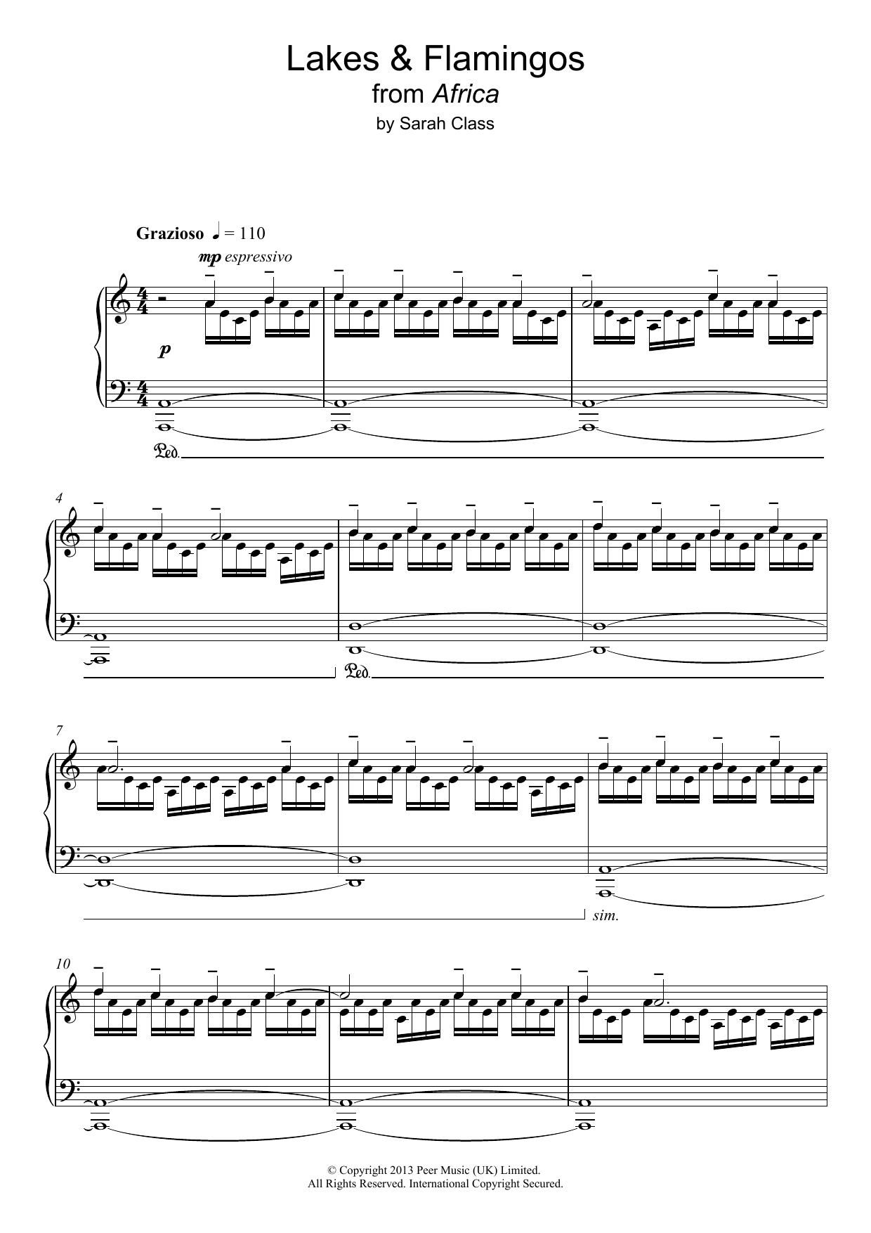 Learn to play Sarah Class Lakes & Flamingos (from 'Africa') sheet music for Piano Solo in minutes. Sarah Class Lakes & Flamingos (from 'Africa') sheet music notes and chords. Download Printable PDF.