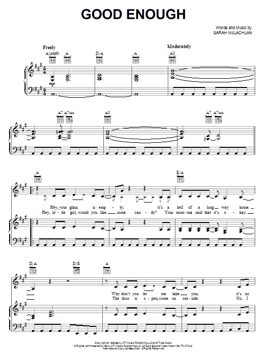 Sarah McLachlan Good Enough sheet music notes and chords. Download Printable PDF.