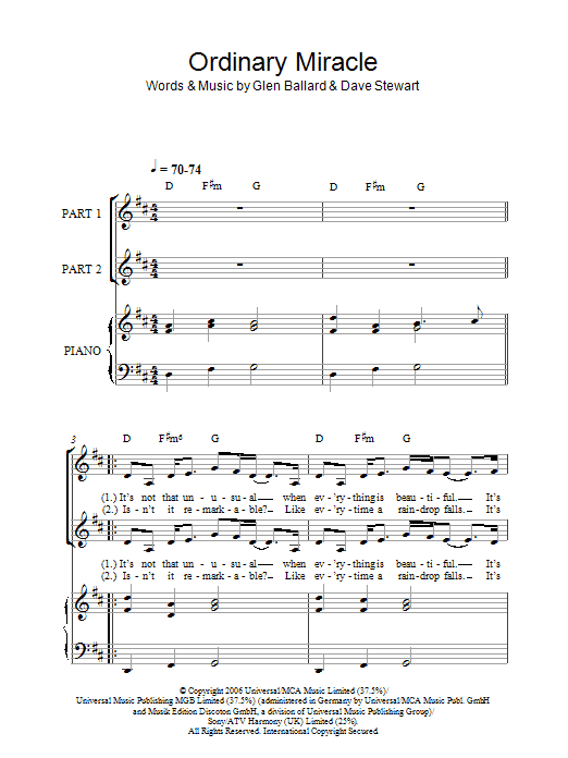 Learn to play Sarah McLachlan Ordinary Miracle (from Charlotte's Web) sheet music for 2-Part Choir in minutes. Price: 3.9900$ Sarah McLachlan Ordinary Miracle (from Charlotte's Web) sheet music notes and chords arranged for 2-Part Choir