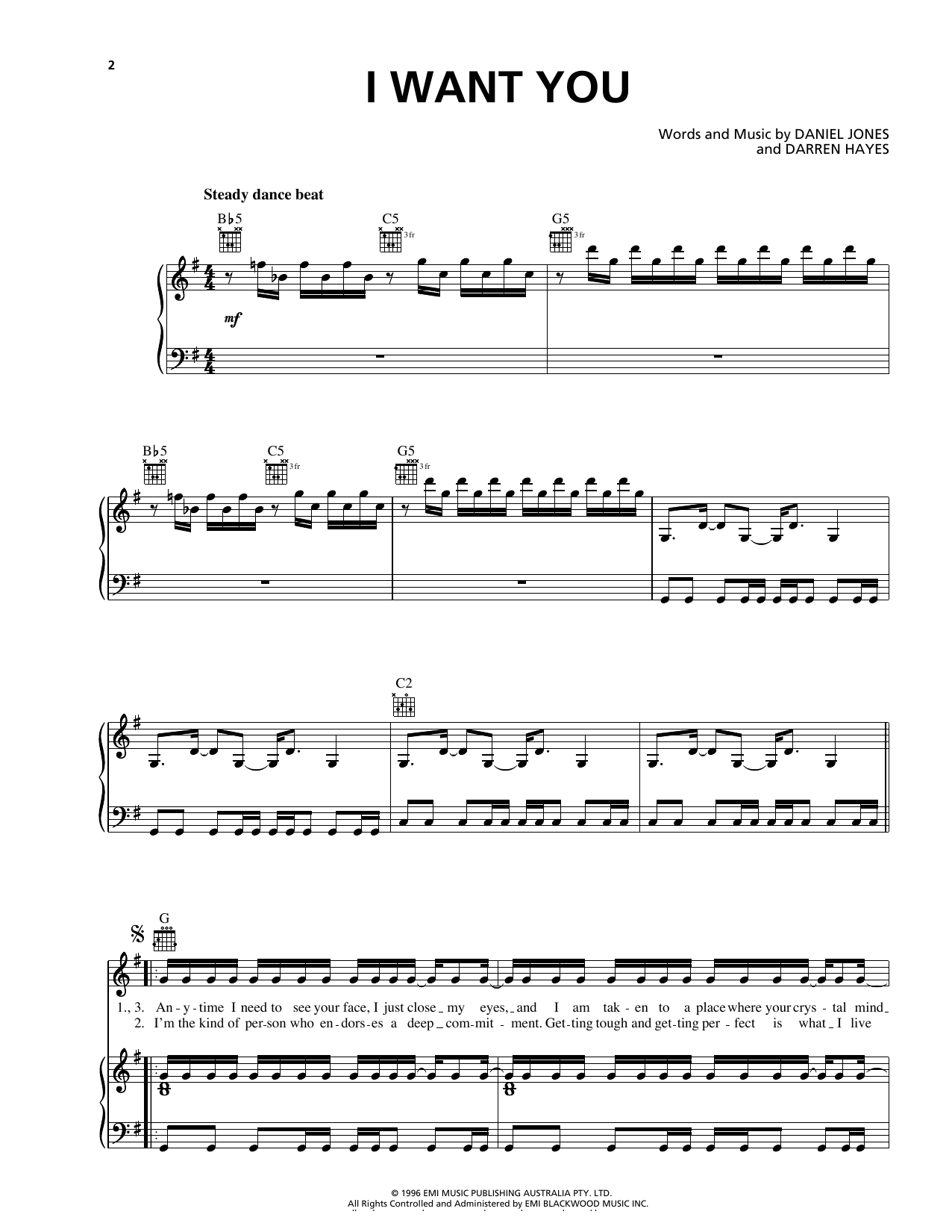 Savage Garden I Want You sheet music notes and chords. Download Printable PDF.