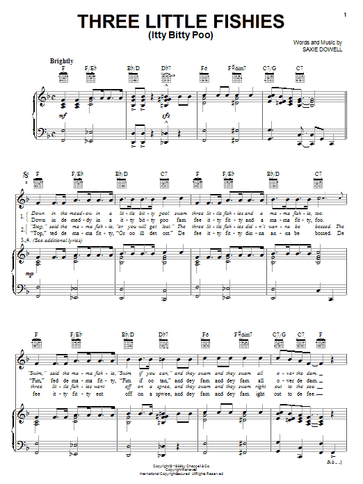 Saxie Dowell Three Little Fishies Itty Bitty Poo Sheet Music Pdf Notes Chords Jazz Score Guitar Chords Lyrics Download Printable Sku 80715
