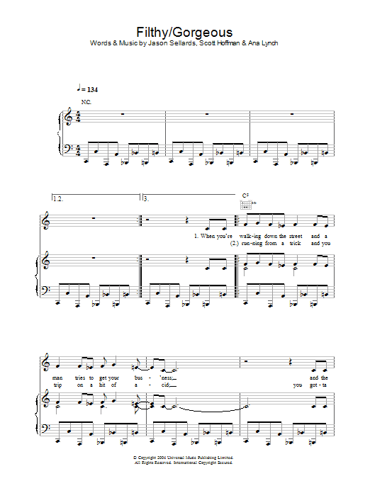 Learn to play Scissor Sisters Filthy/Gorgeous sheet music for Piano Chords/Lyrics in minutes. Price: 3.9900$ Scissor Sisters Filthy/Gorgeous sheet music notes and chords arranged for Piano Chords/Lyrics