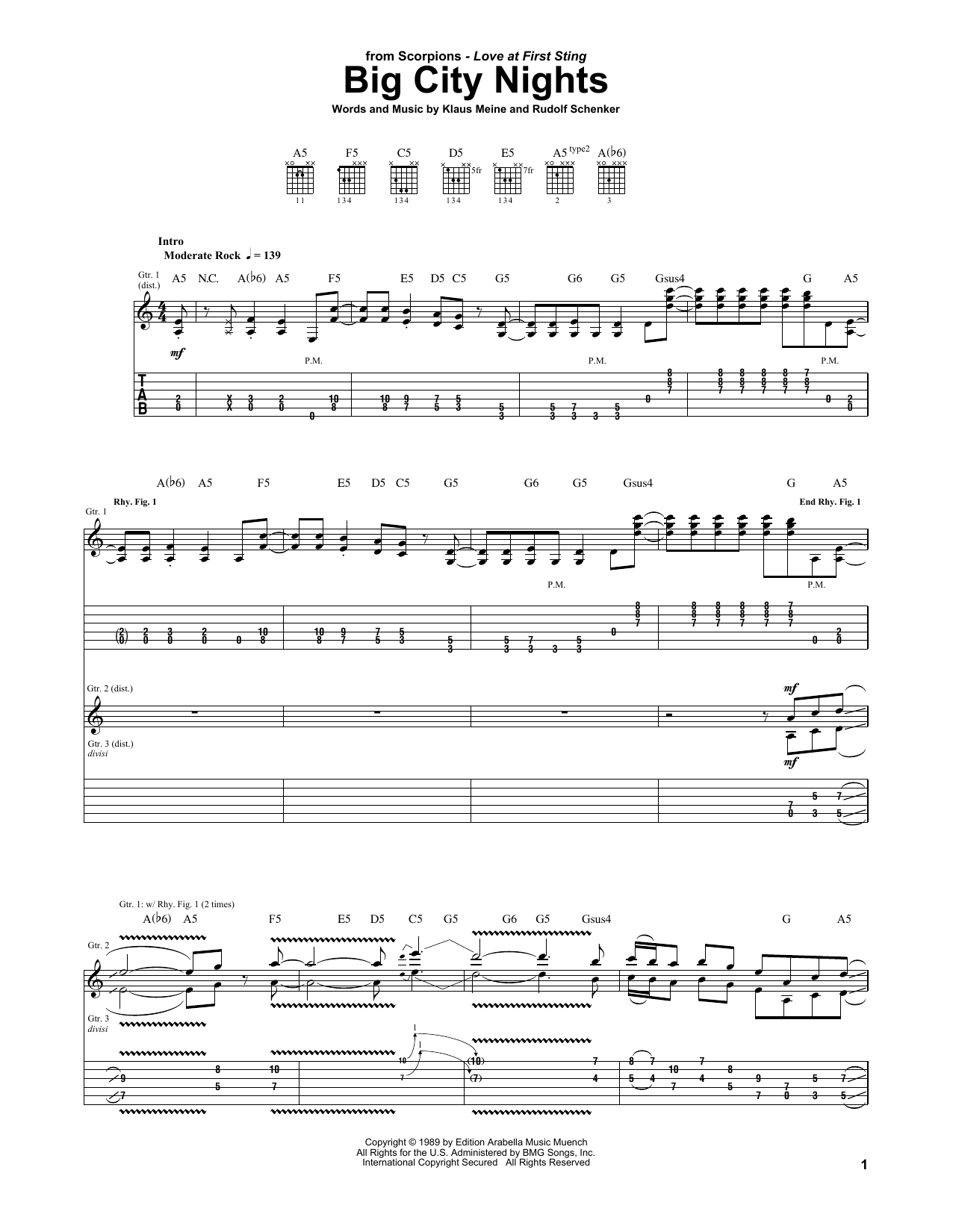 Scorpions Big City Nights sheet music notes and chords - Download Printable PDF and start playing in minutes.