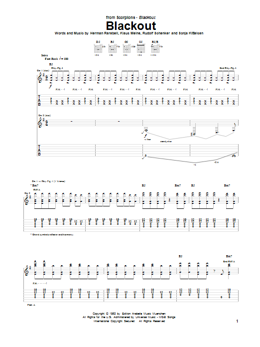 Scorpions Blackout sheet music notes and chords. Download Printable PDF.